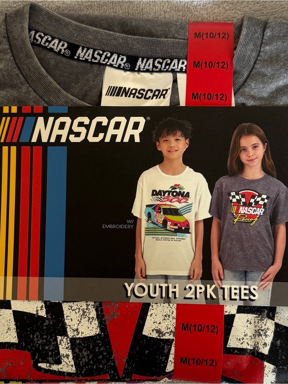 Nascar White & Gray Youth Racing Tee 2-Pack, Medium